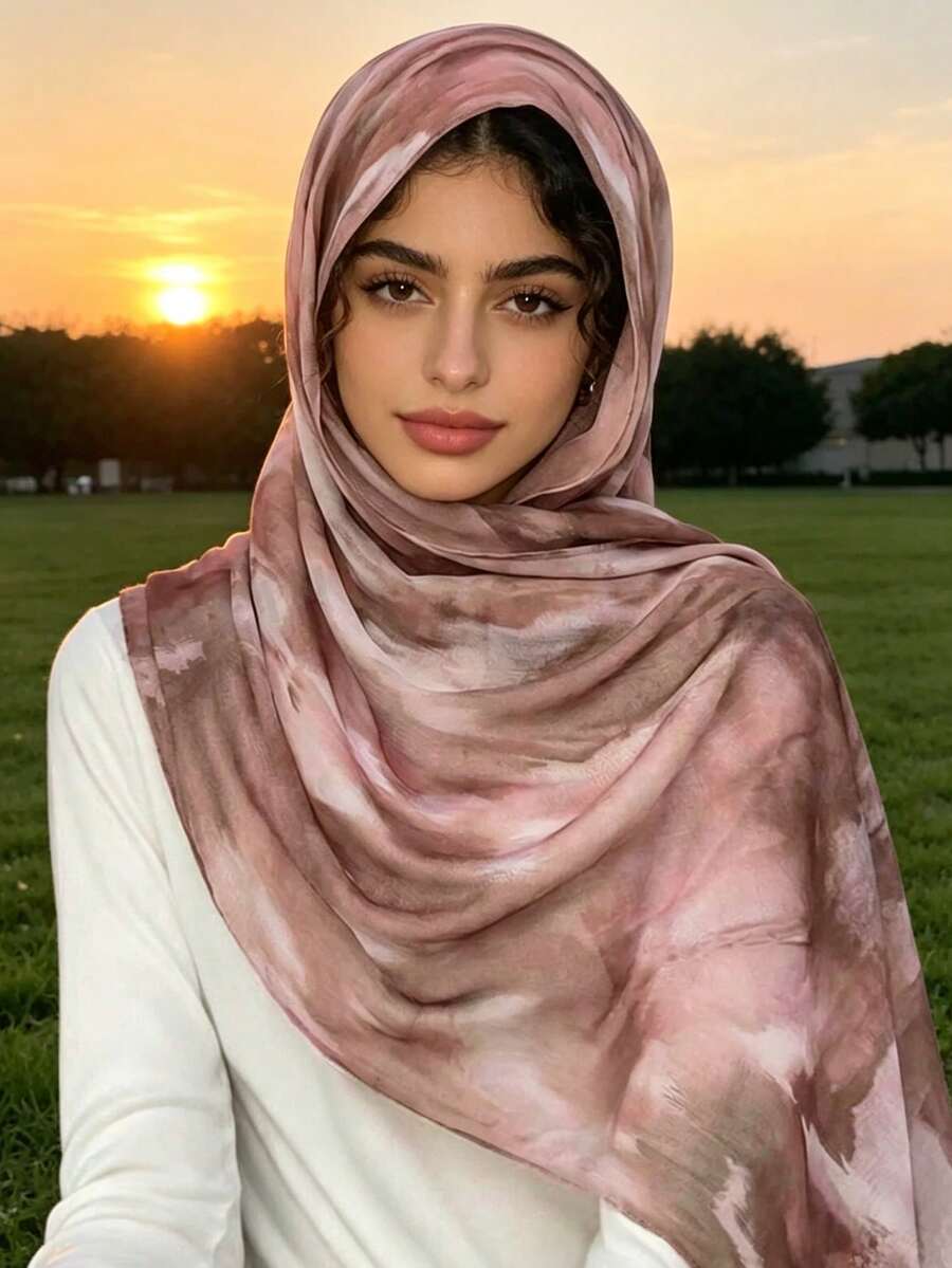 1PC Women's Bohemian Watercolor Floral Turban, Muslim Sun Protection Headscarf Elegant Versatile Scarf Long Shawl For Friends Gathering, Suitable For Daily Wear - 455-powder - View 1