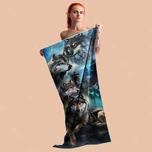 1pc Wolf Pattern Beach Towel, Super Soft & Quick Dry Microfiber Towel, Suitable For Beach, Pool, Shower, Yoga, Fitness, Camping - Vintage Style Outdoor Multipurpose Accessory - A - View 6