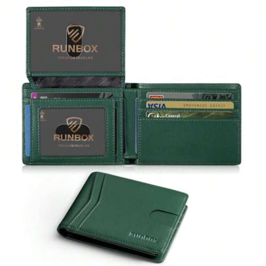 Wallet For Men Slim Rfid Leather 2 ID Window With Gift Box Slim, Rfid, 2 ID Window, With Gift Box, Slim, Rfid - EMERALD GREEN - View 1
