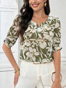 Blusa con escote en V de jacquard para mujeres de edad media y mayores - Multicolor - Ver 5