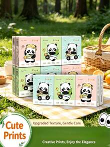 Cute Panda Pattern Portable Pocket Tissues, Upgraded Thickened Natural Wood Pulp Material, Multi-Color Assortment, Essential Cute Facial Tissues For Girls And Picnics - Panda Version - View 1