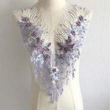 1pc Heavily Beaded Lace Embroidered Floral Applique, Decorative Accessory For Wedding Dress Neckline, Available In Multiple Colors - Cloth Patch - View 11