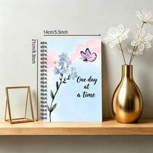 1pc A5 Notebook, Watercolor Forget-Me-Not & Purple Butterfly Healing Slogan Cover, Spiral Bound Journal, Suitable For Back To School, Daily Notes, Mood Writing - A5 - View 2