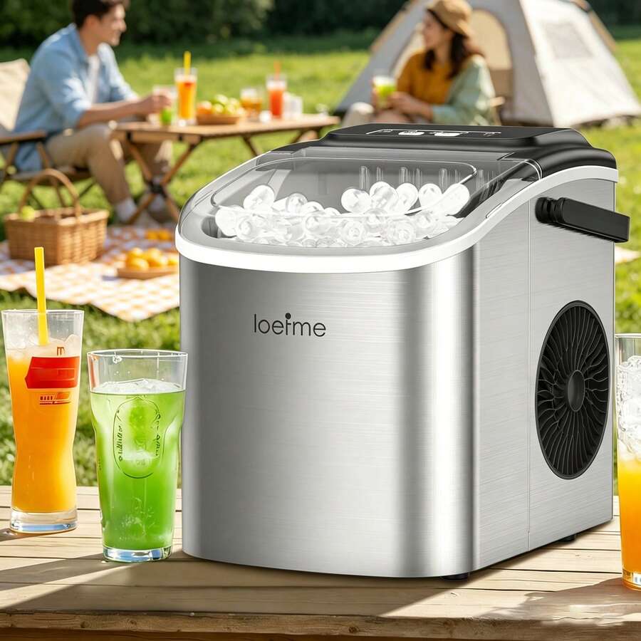 Fast Stainless Steel Ice Maker, 9pcs In 6-8mins Portable Loefme Kitchen Ice Machine, 2 Ice Sizes, Self‑Cleaning Ice Bullet Block Maker With Handle Scoop Basket For Home Office Bar - 查看 1