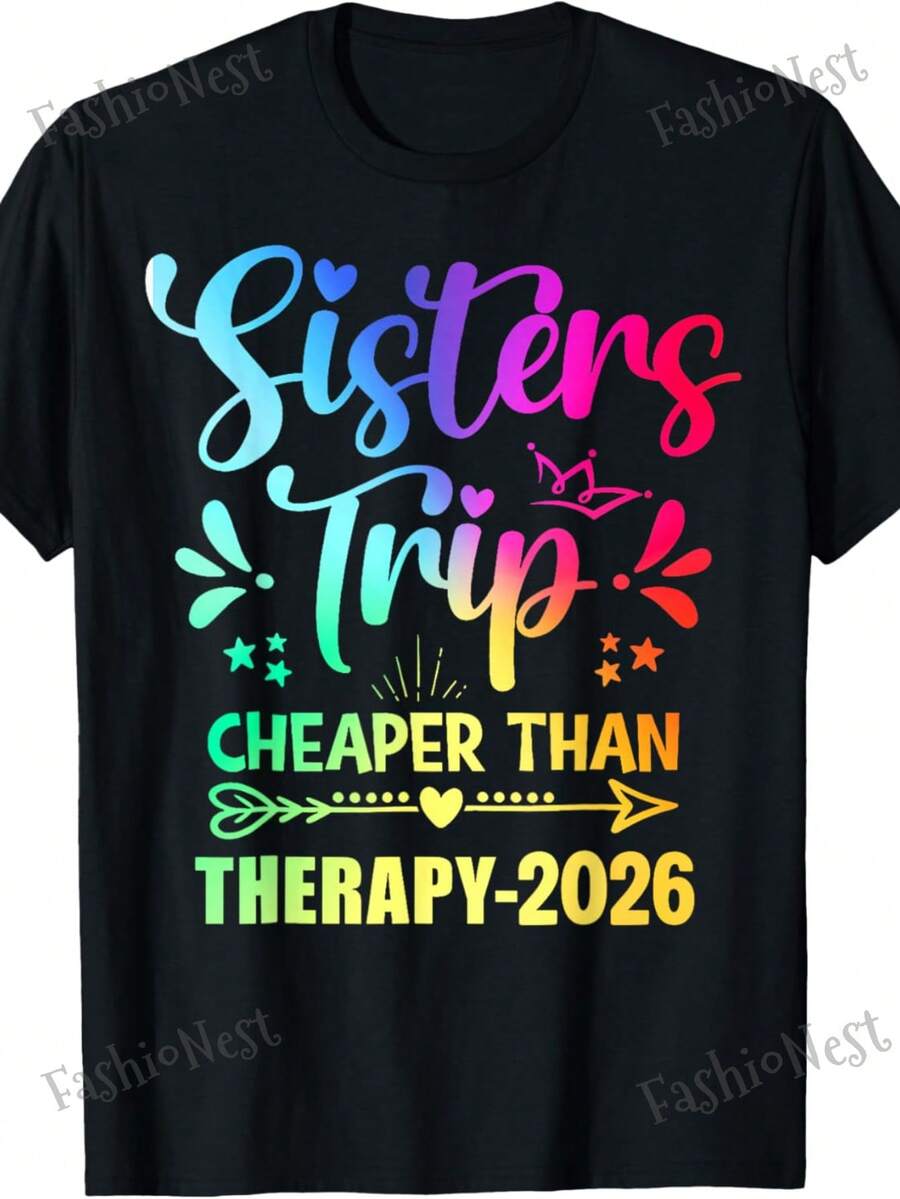 Camiseta Sisters Trip, Más Barata que la Terapia 2026, Divertida, 100% Algodón, Manga Corta, Cuello Redondo, Corte Holgado Casual, Unisex, para Pascua, Cumpleaños, Regreso a Clases y Todo el Año - Negro - Ver 1