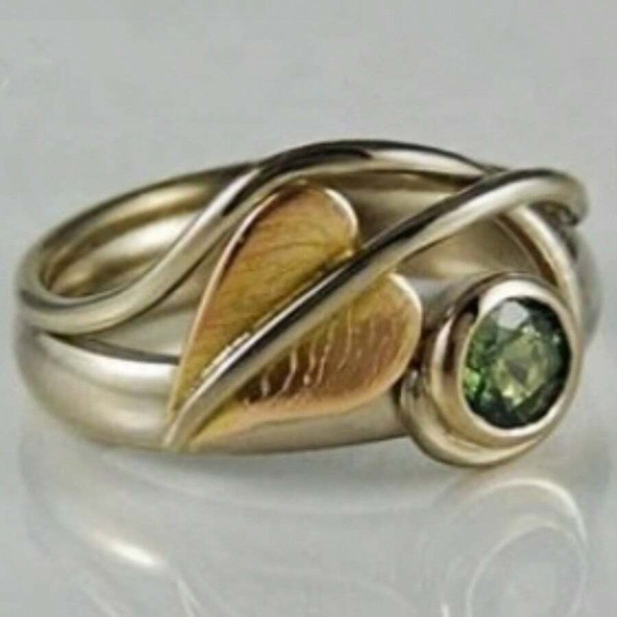 Lightweight Mature Breeze Leaf Green Synthetic Zirconia Ring, Suitable For Women's Daily Commute, Matching Sunny Elegant Accessories, Multi-Functional - Multicolor - View 1