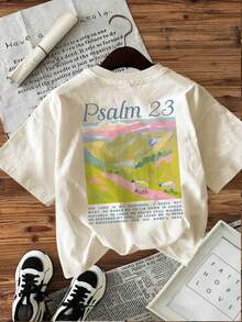 Women's Clothing Women's T-Shirt With Psalm 23 Verse - "The Lord Is" Print, Soft Short Sleeve Top Suitable For Spring And Summer Casual Wear, Women's Shirt - 杏色 - 查看 3