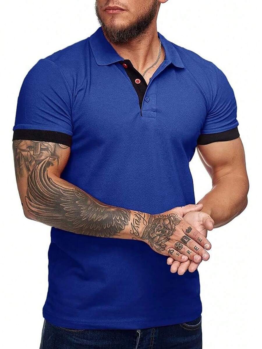 Kravon Men's Short-Sleeved Casual Slim-Fit Polo Shirt, Classic Design, Classic Cut, Pure Cotton Shirt - Màu xanh lam - Xem 1