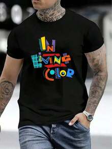 Men's Casual Short Sleeve T-Shirt For Halloween, 1 Piece, 100% Pure Cotton - Comfortable, Soft And Attractive Round Neck - Unisex Loose Fit Cotton Short Sleeve T-Shirt In Urban Vintage Style With Round Neck. - 黑色 - 查看 5