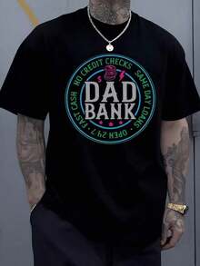 Men's 100% Cotton Summer T-Shirt, Plus Size, Vintage Urban Style, Unisex, Short Sleeve, Round Neck, Loose Fit, With Funny Graphic "Under The Radar Funny Dad Bank" That Shows Humor About Fast Cash, No Credit Check And Same Day Loans For Dads. - 黑色 - 查看 7