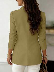 Jaket Blazer Wanita Warna Pink Potongan Reguler, Desain Lengan Panjang Berkerah, Ringan untuk Kerja atau Pakaian Kasual - Olive Green - View 3