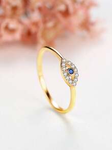 Kaletine 1pc 925 Sterling Silver K-Gold Small Eye Ring - Gold - View 5