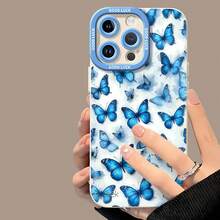 Funda para teléfono con estampado de mariposas azules, compatible con Samsung, Apple, VIVO, OPPO, , Transsion, ,  y Honor. Fabricada en TPU, ofrece protección contra golpes y caídas. Un regalo ideal para amigos y familiares. - Blanco - Ver 3