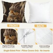 4pcs/1pc Cute Rabbit Pattern Pillow Cover, Single-Sided Printed Cushion Cover, Suitable For Living Room, Bedroom, Home Decor, All Seasons - Multicolor - View 4
