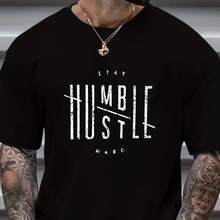 Men's T-Shirt With Letter Print - 黑色 - 查看 8