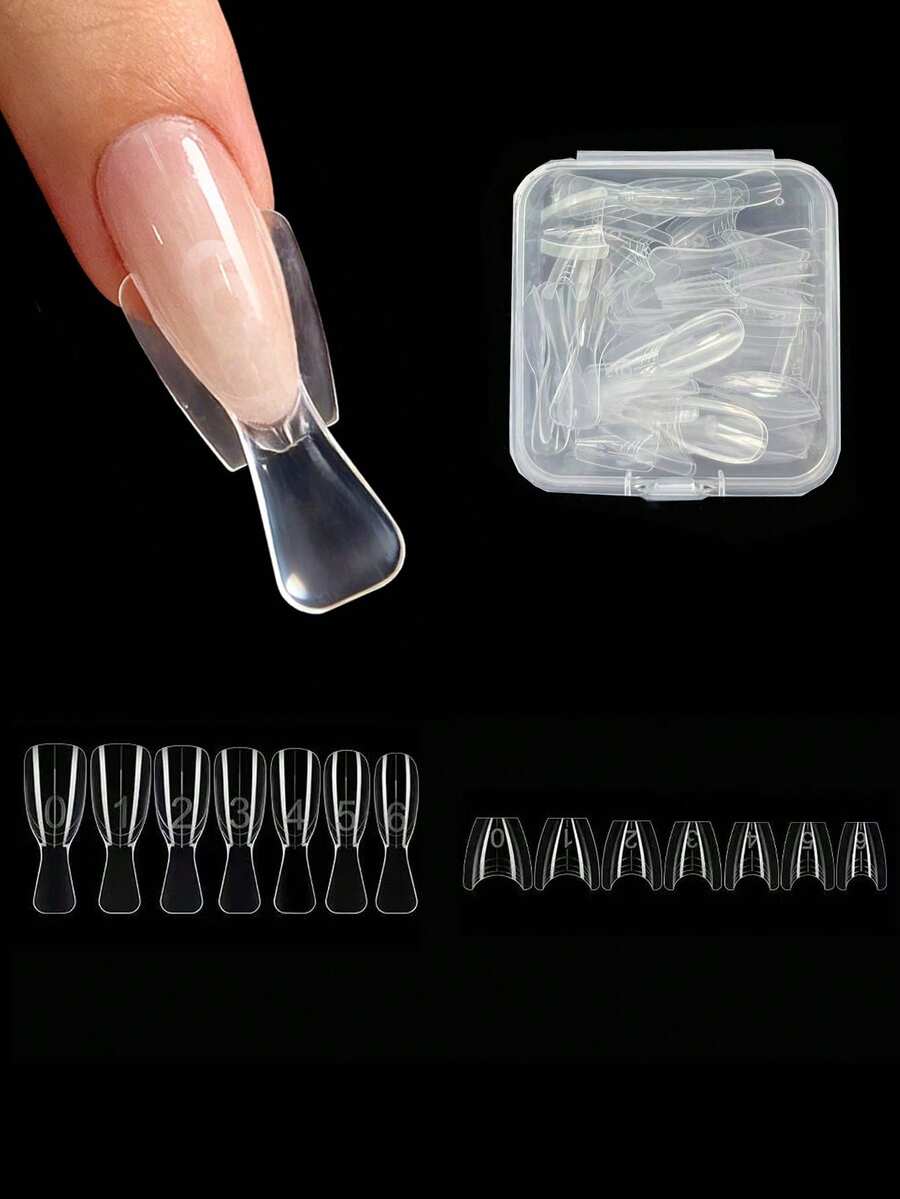 60 piezas/Caja Formas de uñas ovaladas cortas reutilizables y mixtas de 15 tamaños, herramienta de extensión de uñas - transparente - Ver 1
