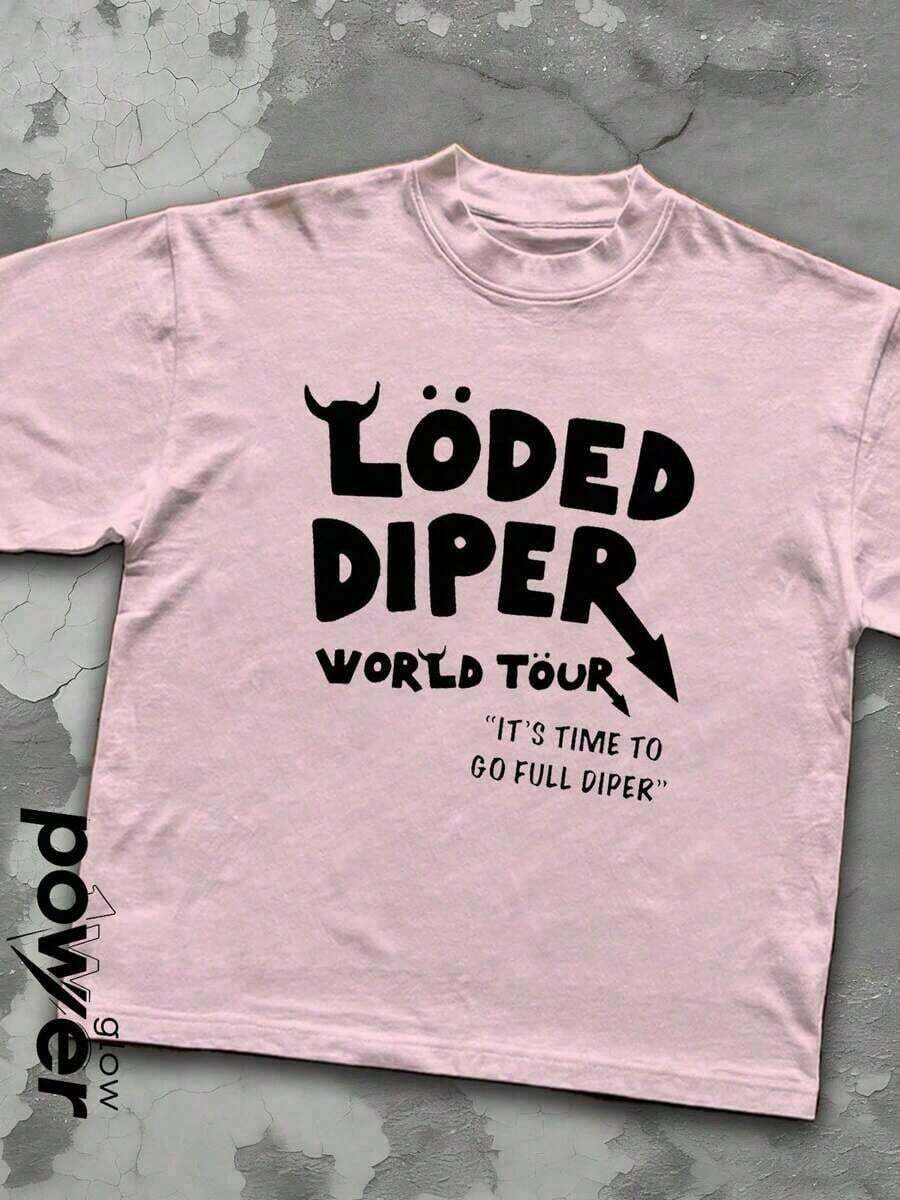 LODED DIPER Men's Casual Printed Cotton T-Shirt With Double-Sided Print, 100% Cotton, Unisex Crew Neck Summer T-Shirt - 酒紅色 - 查看 1