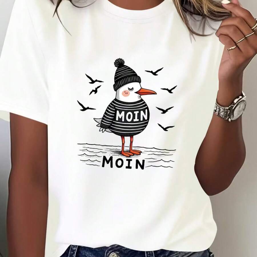 Printed T-Shirt For Men And Women - 白色 - 查看 1
