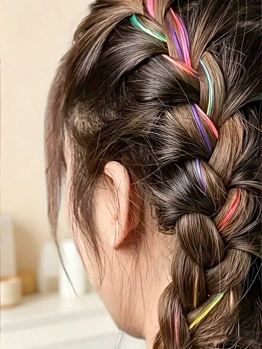 20/40/120入 漸層彩虹尼龍編織髮圈，適合女孩髮型、化妝、活動、休閒，理想禮物 - 彩色 - 查看 1