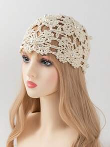 1 chiếc mũ len móc rỗng hình bướm đính ngọc trai thời trang nữ, mũ beanie nhẹ nhàng cho mùa xuân/thu, phù hợp với phong cách boho, đi biển và mặc hàng ngày. - A - Xem 18