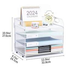 Organizador de escritorio de 4 niveles, soporte de documentos de malla de hierro, sin necesidad de perforar, almacenamiento de suministros de oficina - Conjuntos - Ver 7