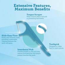 Quad Clean Floss Picks 4-In-1 With Tongue Scraper, Interdental Pik & Toothpick, Non-Shred Dyneema Thread, With Xylitol & Baking Soda, 50ct - 1 Foot (Pack Of 50) - View 2
