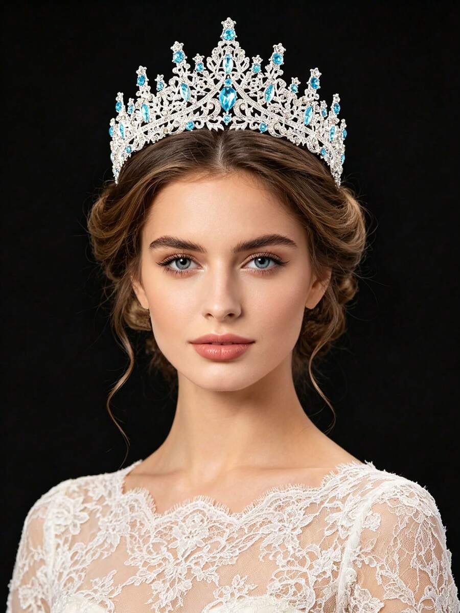 1 chiếc vương miện đính đá pha lê màu xanh dương làm từ hợp kim, thích hợp cho phụ nữ trong các dịp lễ hội. - Nhiều màu - Xem 1