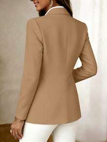 Women's Long Sleeve Lapel Button Jacket, Elegant Slim Fit Blazer Lightweight Coat, Creating A Fashionable And Refined Academic Style - Khaki - View 3