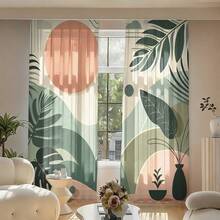2pcs Tropical Leaf Pattern Semi-Blackout Curtains, No Drill Rod Pocket Design, Casual Style For Living Room, Kitchen, Home Decor, Polyester Fabric, Machine/Hand Washable - Multicolor - View 8