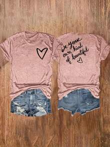 Camiseta de Cuello Redondo para Mujer con Estampado "Be Your Own Kind Of Beautiful" en la Parte Delantera y Trasera, Top Casual de Manga Corta para Mujer, Ropa Femenina - Azul - Ver 9