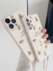 Fashionable 20261pc TPU White Phone Case With Christmas Design And Hand Strap, Compatible With, Compatible With, International Version, Not The National Version. - Multicolor - View 2