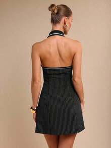 bfdbCOSMINA Vestido mini elegante de mujer con cuello en V y cintura ceñida, ropa de mujer para primavera/veranosfb x X3IQ - Negro - Ver 2