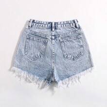 YijiaNvz  Pantalones cortos vaqueros casuales, estilo minimalista para uso diario - Lavado ligero - Ver 3