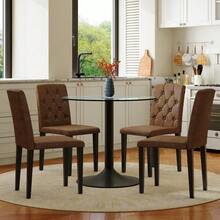 Table And Chair Set. This Minimalist And Modern Glass Table Set, 85 Cm In Diameter, Includes A Table And Four Chairs – Polyurethane Dining Chairs With Tufted Backs. A Subtly Luxurious Choice For Your Dining Room. - Black and Brown - View 3