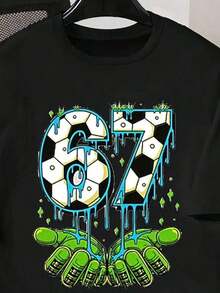 GraphicGems Boys' Basic Short Sleeve T-Shirt, Casual, Elegant, Creative, Personalized, Refreshing, Chic, Minimalist, Cool Style, With Digit 67 Football Graphic Print, Comfortable Clothing For Daily Wear, Cozy Summer And Autumn Styles, Suitable For 7 Year Olds, Graphic Clothing For Boys, Hip Hop Clothing For Boys. - 藍色 - 查看 4