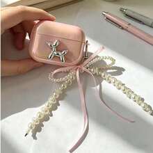 Pink Puppy Enamel Shell With Butterfly Faux Pearl Hanging Decoration, Protective Case Compatible With Apple Wireless Charging Case, Scratch-Resistant And Anti-Drop - Multicolor - View 16