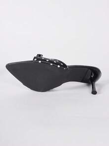 Black Polka Dot Satin Bowknot Pointed Toe Stiletto Mule Shoes, Suitable For Workplace, Dating, And Daily Wear, Elegant Design - Black - View 11