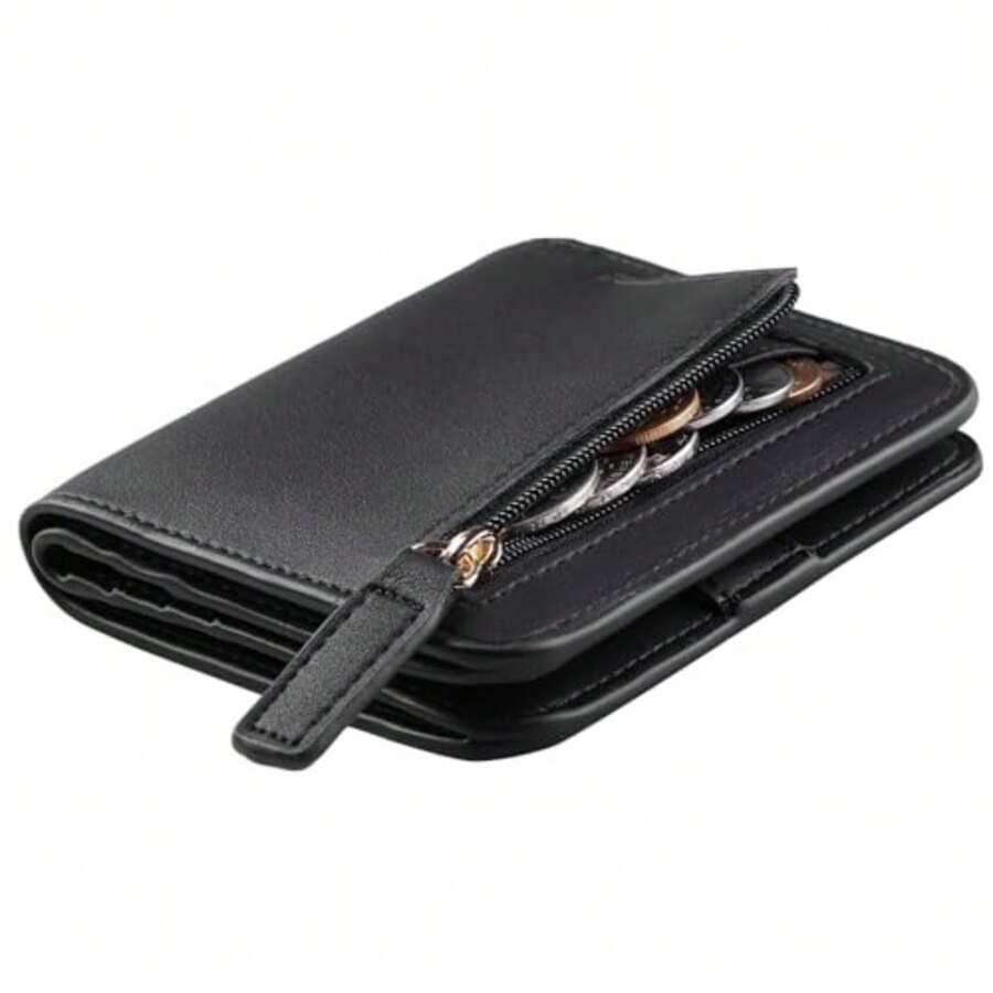 Toughergun Women's Small Slim Leather Wallet with RFID Protection, Compact Bifold Mini Purse with Clear ID Window - Negro - Ver 1