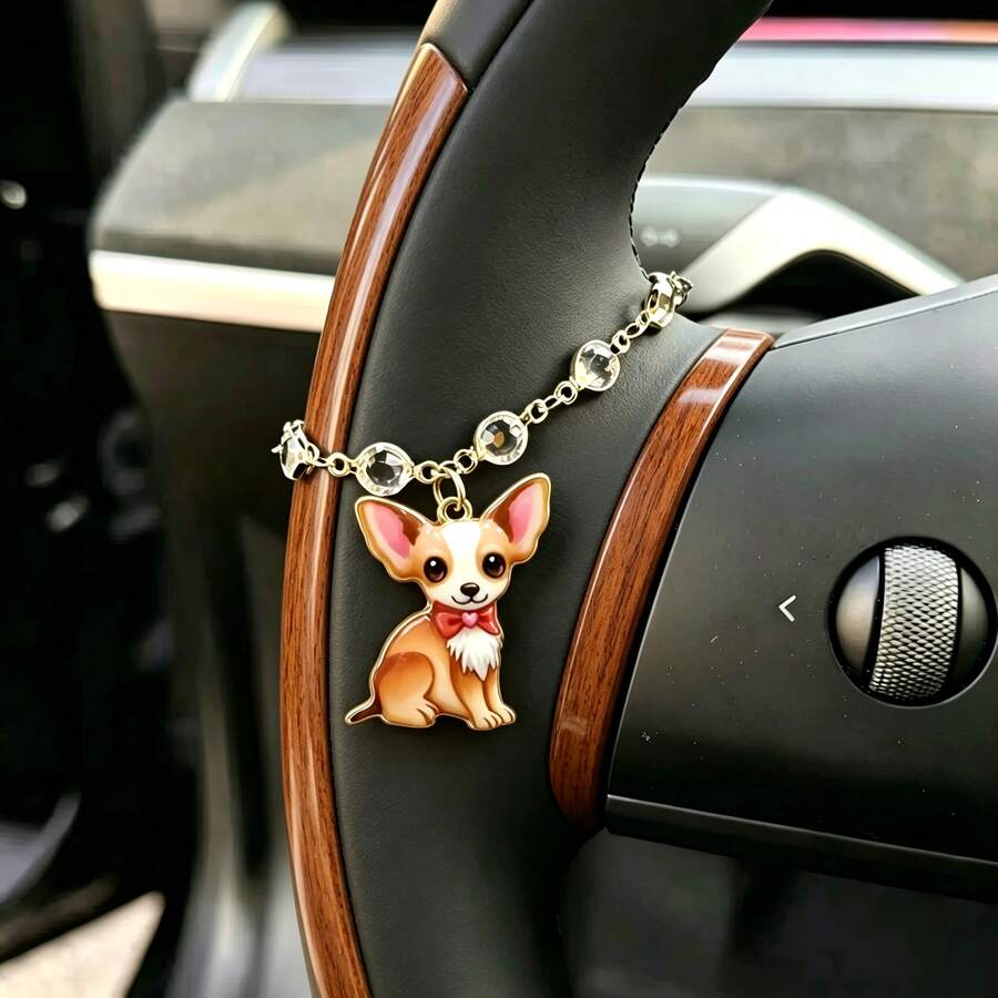 閃亮水鑽吊墜,可愛吉娃娃吊飾,時尚優雅汽車方向盤裝飾,汽車掛飾,適合家人、朋友、派對贈禮、情人節的絕佳禮物 - A - 查看 1