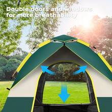 SKYNEST Automatic Instant Setup Camping Tent, 1-3/3-4 Person All-Season Tent With Dual Doors & Mesh Windows, Windproof Lightweight Green/Beige Tent For Camping, Hiking, Hunting, Travel, Outdoor Shelter, Campers Accessories, Camping Tent, Gift - 雙門雙窗 - 查看 2