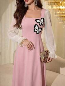 Vestido de mujer con parches tejidos, decoración de lazo y cintura ceñida - Rosa 2 - Ver 9