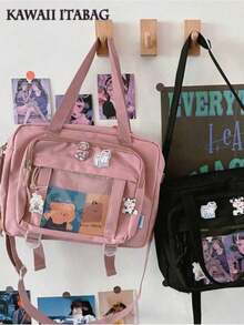 Japanische High School Mädchen JK transparente Tragetasche Rucksack Umhängetasche Schultertasche Ita Tasche große Umhängetasche Damen Ita Tasche - Altrosa - Übersicht 2
