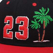 1pc Number "23" & Palm Tree Embroidered Two-Tone Snapback Cap, Flat Brim Basketball Style Baseball Hat - A - View 2