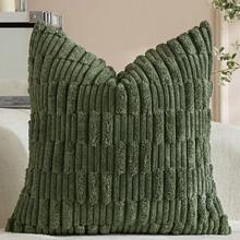 1/2pcs Moss Green Corduroy Checkerboard & Striped Pattern Bohemian Decorative Cushion Cover, Sofa Pillow, Decorative Pillow Cover, Office, Living Room - Green - View 16