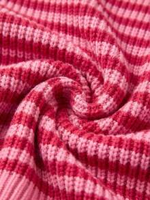 Senya Women's Vintage Colorblock Striped Knit Sweater, Round Neck Fuzzy Loose Pullover, Drop Shoulder Casual Long Sleeve Top Fall - Hot Pink - View 10