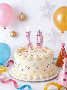 粉色0-9数字生日蛋糕装饰，3D数字蛋糕插牌，0-9数字生日蜡烛，18岁、30岁、40岁、50岁、60岁生日蛋糕装饰，皇冠蝴蝶结生日蜡烛，粉色蝴蝶结生日蛋糕装饰，适用于派对、婚礼、周年纪念蛋糕装饰，生日派对用品 - 彩色 - 查看 11