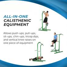 Pull Up Bar Tower & Dip Station, Free Standing Outdoor Home Gym Equipment, Green - Adjustable And Portable Workout Stand For Calisthenics Body Weight Training - Default - View 4