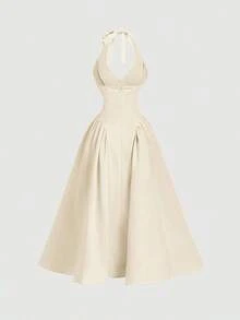 MOD Vestido de verano elegante de unicolor con escote halter y espalda descubierta para mujer - Rosa Pálido - Ver 10
