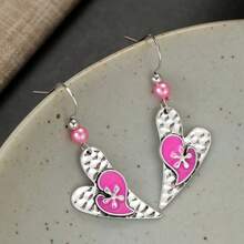 Cute Retro Floral Dual-Tone Heart Pendant Earrings, Handmade Delicate Women's Jewelry, Suitable For Travel And Vacation Outfits, Gift For Best Friends - Silver - View 6
