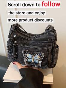 New Chic Casual Shoulder Bag Made Of Soft, Multi-Layered Denim With Multiple Pockets, Versatile, Suitable For Work, Shopping And Travel. - Royal Blue - View 2